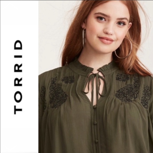 Torrid Embroidered Button down Peasant Blouse - Picture 3 of 12